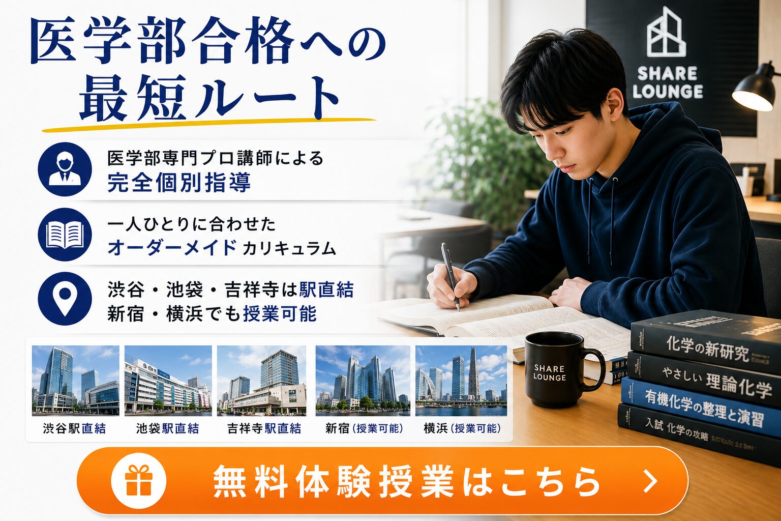 医学部 個別指導の医学部進学会ISHIN｜医学部合格への最短ルート バナー